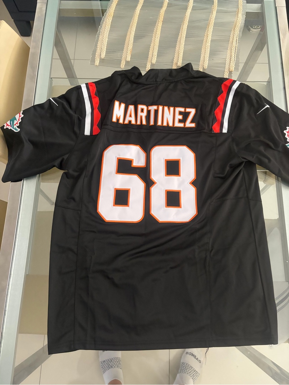 NFL Men’s Black Martinez #68 Jersey with White and Orange Accents